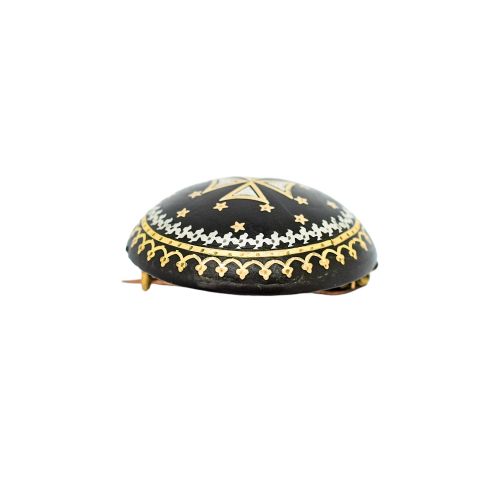 VICTORIAN TORTOISESHELL PIQU BROOCH WITH MALTESE CROSS GOLD SILVER INLAY C1860 - ADDITIONAL PHOTO 4