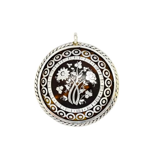 VICTORIAN TORTOISESHELL PIQU BROOCHPENDANT SILVER INLAY ROPEEDGE MOUNT C1860 - ADDITIONAL PHOTO 1