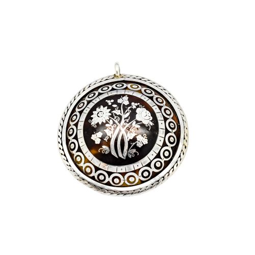 VICTORIAN TORTOISESHELL PIQU BROOCHPENDANT SILVER INLAY ROPEEDGE MOUNT C1860 - ADDITIONAL PHOTO 2