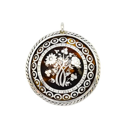 VICTORIAN TORTOISESHELL PIQU BROOCHPENDANT SILVER INLAY ROPEEDGE MOUNT C1860 - ADDITIONAL PHOTO 6