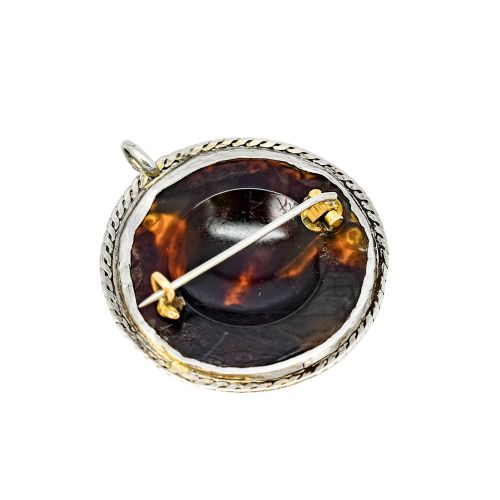 VICTORIAN TORTOISESHELL PIQU BROOCHPENDANT SILVER INLAY ROPEEDGE MOUNT C1860 - ADDITIONAL PHOTO 7