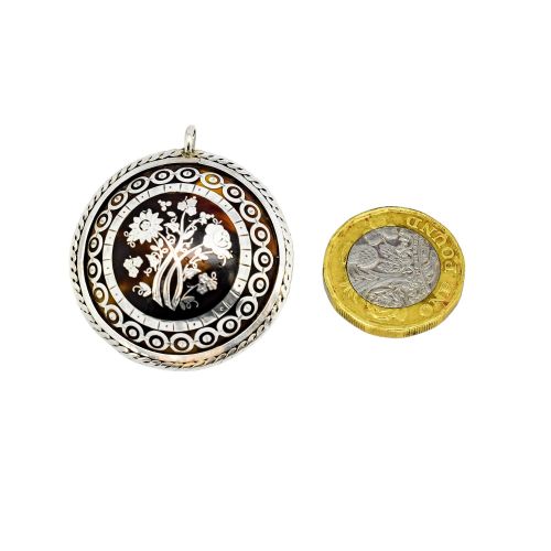 VICTORIAN TORTOISESHELL PIQU BROOCHPENDANT SILVER INLAY ROPEEDGE MOUNT C1860 - ADDITIONAL PHOTO 10