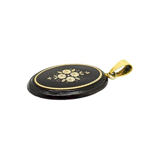 fig 2. Victorian tortoiseshell piqué pendant, gold inlay floral panel, c.1860