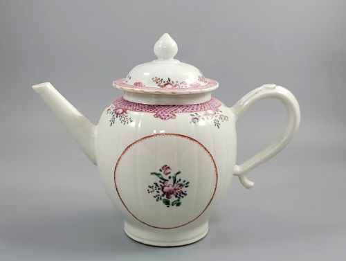 Antique English New Hall Porcelain Teapot, Unique Form, C.1785–1795