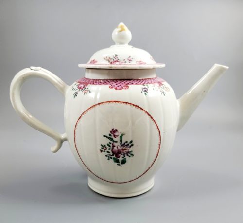 fig 2. Antique English New Hall Porcelain Teapot, Unique Form, c.1785–1795