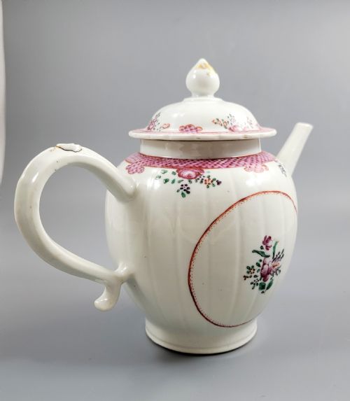 fig 3. Antique English New Hall Porcelain Teapot, Unique Form, c.1785–1795