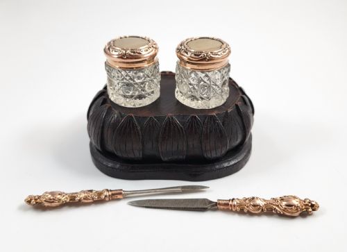 fig 1. A Superb Antique English 9ct Gold & Crystal Vanity Set by Levi & Salaman, Birmingham 1900