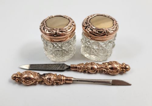 fig 2. A Superb Antique English 9ct Gold & Crystal Vanity Set by Levi & Salaman, Birmingham 1900