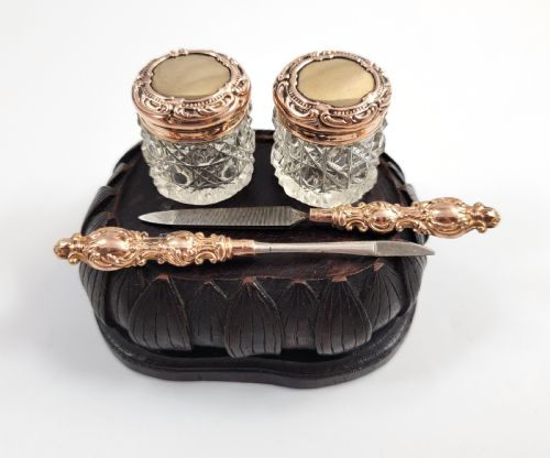 fig 3. A Superb Antique English 9ct Gold & Crystal Vanity Set by Levi & Salaman, Birmingham 1900