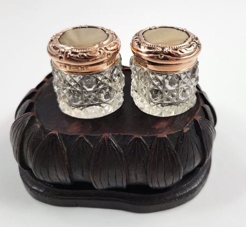 fig 4. A Superb Antique English 9ct Gold & Crystal Vanity Set by Levi & Salaman, Birmingham 1900