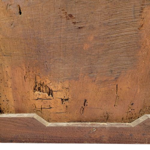 fig 1. A square French Louis XIII carved walnut panel featuring a relief sculpture of the Baptism of Christ framed by architectural scrollwork.