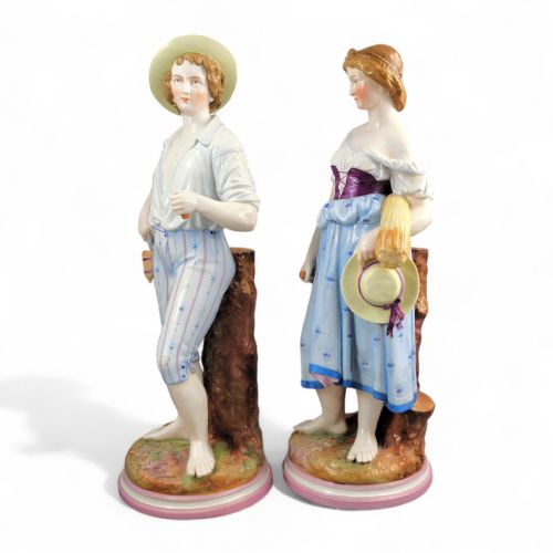 C G SCHIERHOLZ HARDPASTE PORCELAIN PAIR OF HARVESTERS PLAUE GERMANY C 1865 LARGE 50 CM FIGURES - ADDITIONAL PHOTO 1