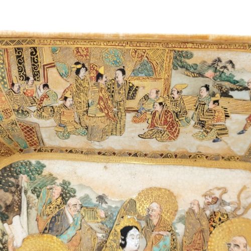 fig 1. Rare Meiji Satsuma Square Dish with Rakan and Ladies, Kyoto, c.1890