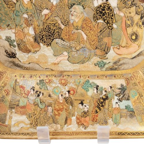 fig 2. Rare Meiji Satsuma Square Dish with Rakan and Ladies, Kyoto, c.1890