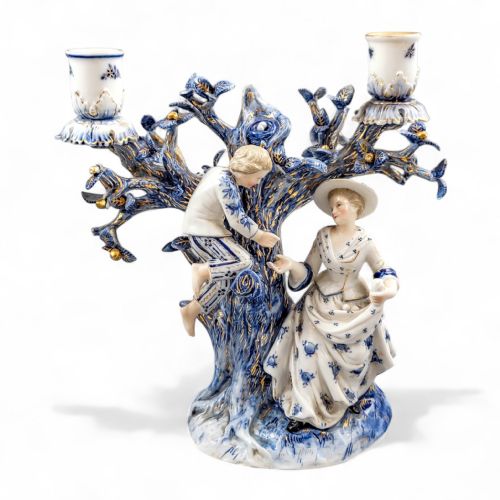 fig 1. Ernst Bohne & Söhne, Rudolstadt – Pair of Blue & White Figural Candelabra, c. 1878