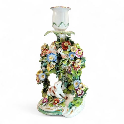 GEORGIAN DERBY PORCELAIN CANDLESTICK DOG AND BIRDS MUSEUMREFERENCED ANTIQUE C1760 - ADDITIONAL PHOTO 1