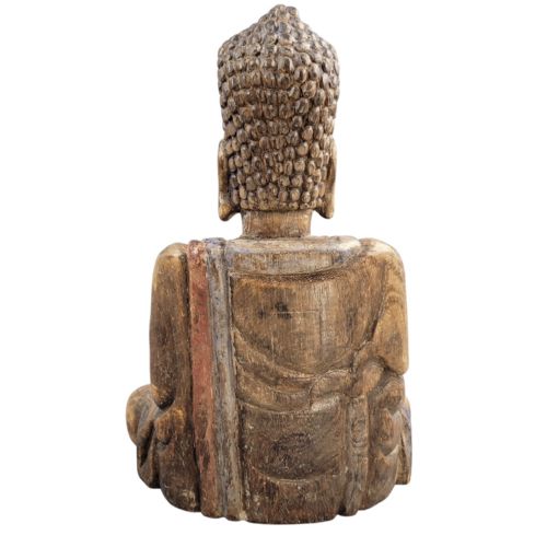 19THC CHINESE POLYCHROME WOOD BUDDHA HIGH RELIEF CARVING RITUAL FIGURE - ADDITIONAL PHOTO 1
