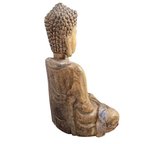 19THC CHINESE POLYCHROME WOOD BUDDHA HIGH RELIEF CARVING RITUAL FIGURE - ADDITIONAL PHOTO 4