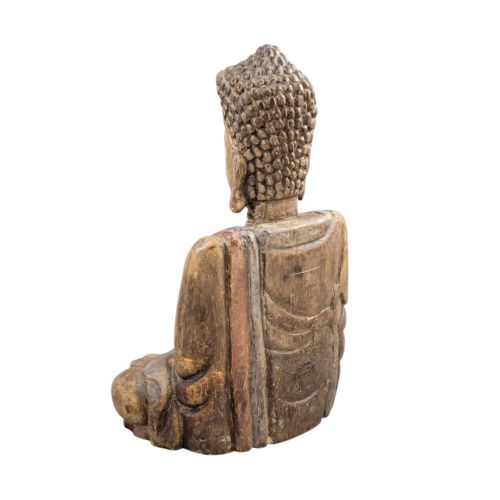 19THC CHINESE POLYCHROME WOOD BUDDHA HIGH RELIEF CARVING RITUAL FIGURE - ADDITIONAL PHOTO 5