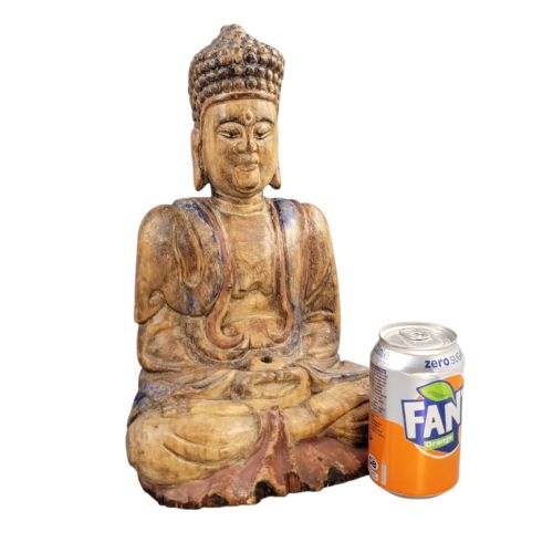 19THC CHINESE POLYCHROME WOOD BUDDHA HIGH RELIEF CARVING RITUAL FIGURE - ADDITIONAL PHOTO 7