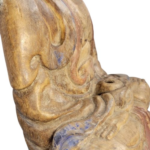 19THC CHINESE POLYCHROME WOOD BUDDHA HIGH RELIEF CARVING RITUAL FIGURE - ADDITIONAL PHOTO 10