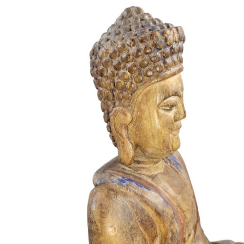 19THC CHINESE POLYCHROME WOOD BUDDHA HIGH RELIEF CARVING RITUAL FIGURE - ADDITIONAL PHOTO 11