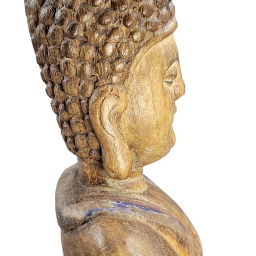 19THC CHINESE POLYCHROME WOOD BUDDHA HIGH RELIEF CARVING RITUAL FIGURE - ADDITIONAL PHOTO 14