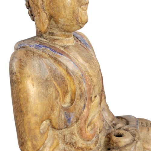 19THC CHINESE POLYCHROME WOOD BUDDHA HIGH RELIEF CARVING RITUAL FIGURE - ADDITIONAL PHOTO 16