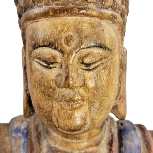 19THC CHINESE POLYCHROME WOOD BUDDHA HIGH RELIEF CARVING RITUAL FIGURE - ADDITIONAL PHOTO 21