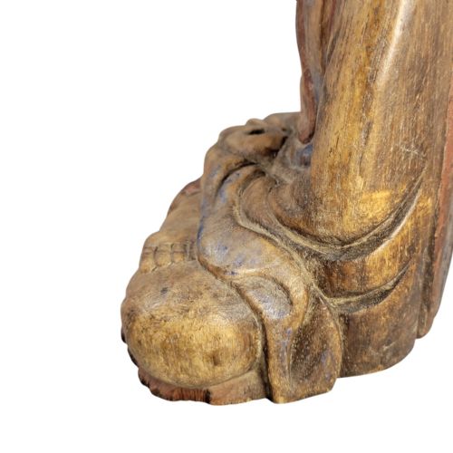 19THC CHINESE POLYCHROME WOOD BUDDHA HIGH RELIEF CARVING RITUAL FIGURE - ADDITIONAL PHOTO 25