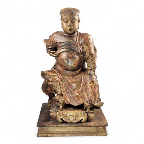 EARLY CHINESE TEMPLE FIGURE OF A CIVIL OFFICIAL GILT POLYCHROME WOOD SOUTH CHINA C1650 LATE MING EARLY QING - ADDITIONAL PHOTO 1