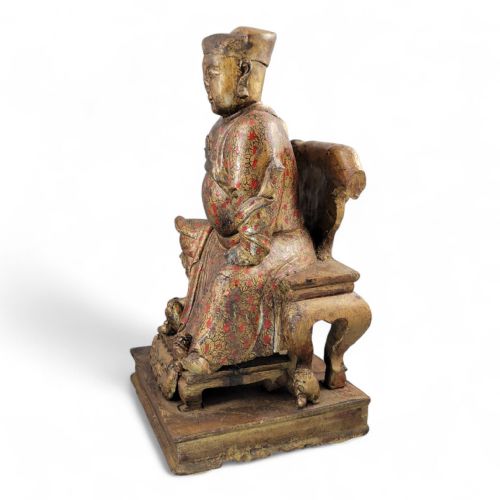EARLY CHINESE TEMPLE FIGURE OF A CIVIL OFFICIAL GILT POLYCHROME WOOD SOUTH CHINA C1650 LATE MING EARLY QING - ADDITIONAL PHOTO 2