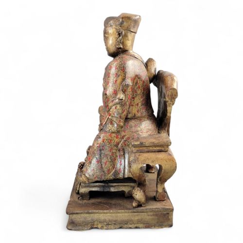 EARLY CHINESE TEMPLE FIGURE OF A CIVIL OFFICIAL GILT POLYCHROME WOOD SOUTH CHINA C1650 LATE MING EARLY QING - ADDITIONAL PHOTO 3