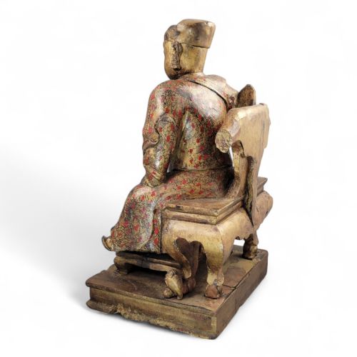 EARLY CHINESE TEMPLE FIGURE OF A CIVIL OFFICIAL GILT POLYCHROME WOOD SOUTH CHINA C1650 LATE MING EARLY QING - ADDITIONAL PHOTO 4