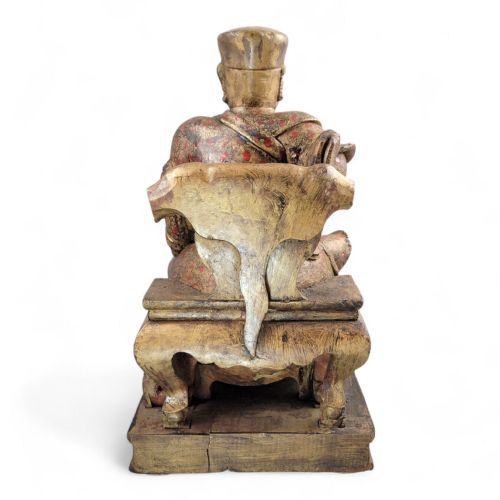 EARLY CHINESE TEMPLE FIGURE OF A CIVIL OFFICIAL GILT POLYCHROME WOOD SOUTH CHINA C1650 LATE MING EARLY QING - ADDITIONAL PHOTO 5
