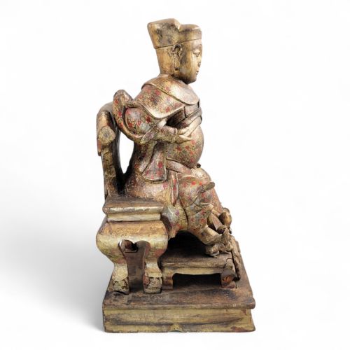 EARLY CHINESE TEMPLE FIGURE OF A CIVIL OFFICIAL GILT POLYCHROME WOOD SOUTH CHINA C1650 LATE MING EARLY QING - ADDITIONAL PHOTO 6