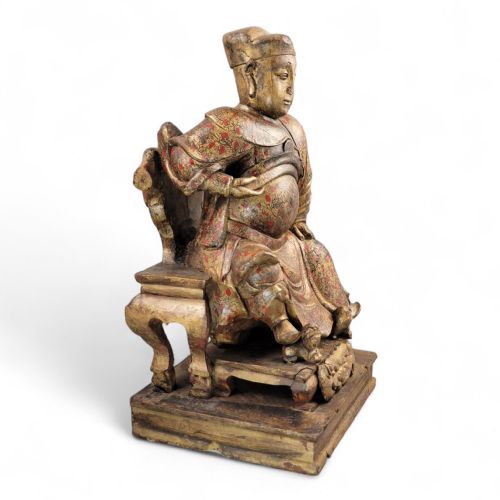 EARLY CHINESE TEMPLE FIGURE OF A CIVIL OFFICIAL GILT POLYCHROME WOOD SOUTH CHINA C1650 LATE MING EARLY QING - ADDITIONAL PHOTO 7