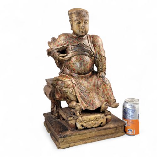 EARLY CHINESE TEMPLE FIGURE OF A CIVIL OFFICIAL GILT POLYCHROME WOOD SOUTH CHINA C1650 LATE MING EARLY QING - ADDITIONAL PHOTO 8