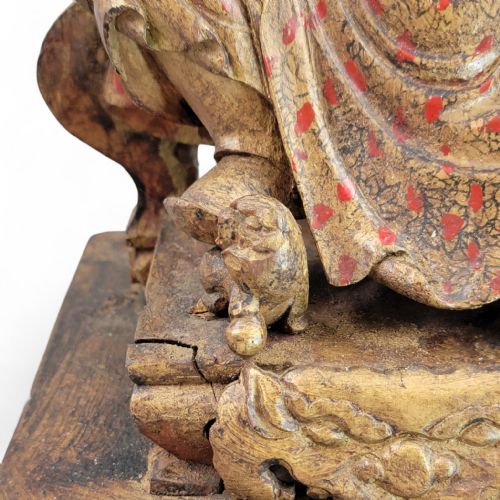 EARLY CHINESE TEMPLE FIGURE OF A CIVIL OFFICIAL GILT POLYCHROME WOOD SOUTH CHINA C1650 LATE MING EARLY QING - ADDITIONAL PHOTO 10