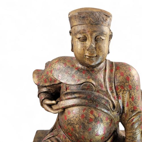 EARLY CHINESE TEMPLE FIGURE OF A CIVIL OFFICIAL GILT POLYCHROME WOOD SOUTH CHINA C1650 LATE MING EARLY QING - ADDITIONAL PHOTO 15