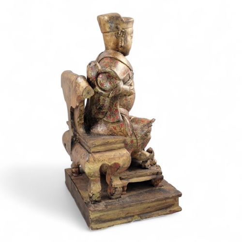 EARLY CHINESE TEMPLE FIGURE OF A CIVIL OFFICIAL GILT POLYCHROME WOOD SOUTH CHINA C1650 LATE MING EARLY QING - ADDITIONAL PHOTO 21