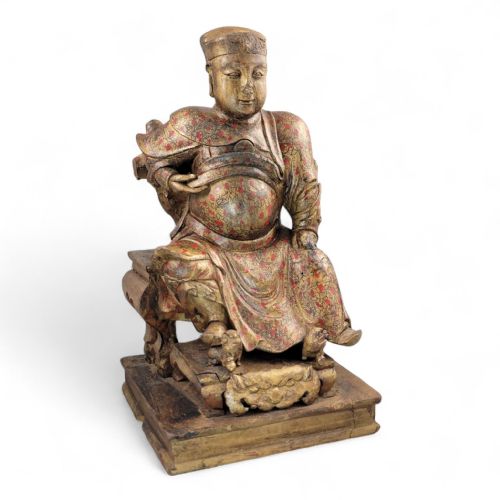 EARLY CHINESE TEMPLE FIGURE OF A CIVIL OFFICIAL GILT POLYCHROME WOOD SOUTH CHINA C1650 LATE MING EARLY QING - ADDITIONAL PHOTO 24