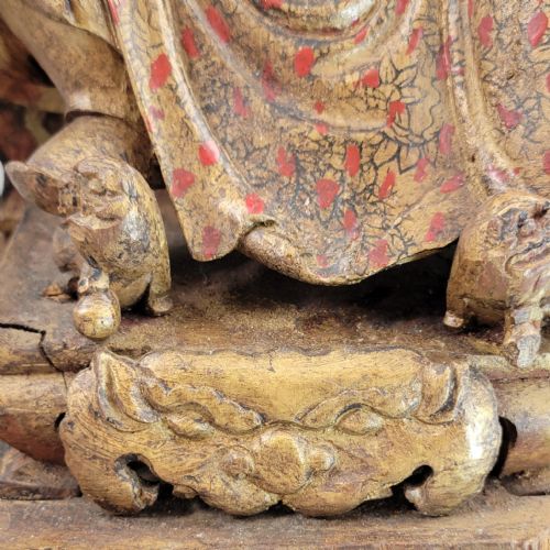 EARLY CHINESE TEMPLE FIGURE OF A CIVIL OFFICIAL GILT POLYCHROME WOOD SOUTH CHINA C1650 LATE MING EARLY QING - ADDITIONAL PHOTO 25