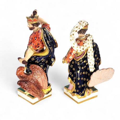 fig 2. A pair of Bloor Derby porcelain figures representing the classical deities Jupiter with an eagle and Juno with a peacock, decorated in polychrome enamels with gilding.