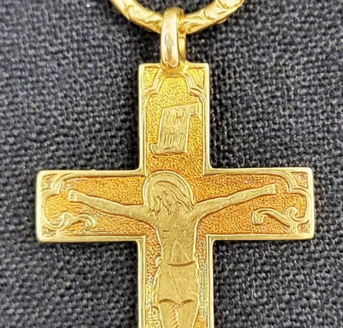 fig 1. Imperial Russian 56 Zolotnik Gold Orthodox Cross Pendant, St Petersburg 1864