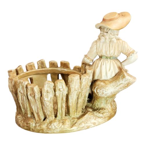 ROYAL WORCESTER PORCELAIN JARDINIRE OF A GIRL AT RUSTIC FENCE JAMES HADLEY 1888 - ADDITIONAL PHOTO 5