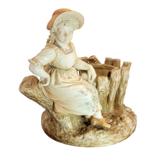 ROYAL WORCESTER PORCELAIN JARDINIRE OF A GIRL AT RUSTIC FENCE JAMES HADLEY 1888 - ADDITIONAL PHOTO 8
