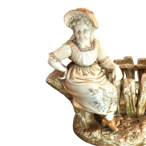 ROYAL WORCESTER PORCELAIN JARDINIRE OF A GIRL AT RUSTIC FENCE JAMES HADLEY 1888 - ADDITIONAL PHOTO 10