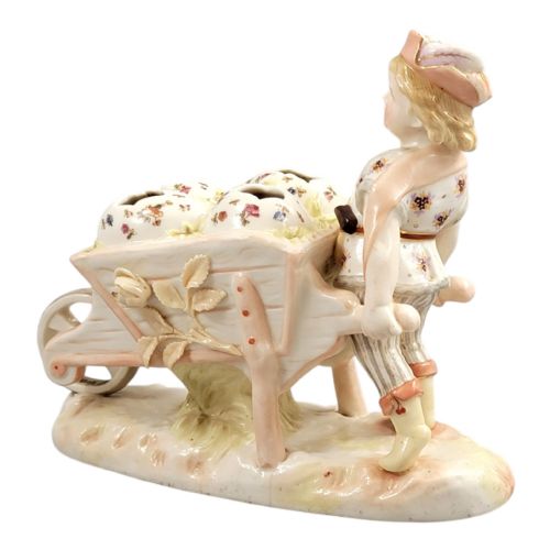 KRISTER KPM WALDENBURG PORCELAIN BOY WITH WHEELBARROW POSY HOLDER C 1910 - ADDITIONAL PHOTO 2