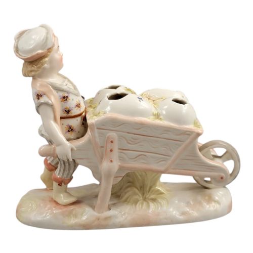 KRISTER KPM WALDENBURG PORCELAIN BOY WITH WHEELBARROW POSY HOLDER C 1910 - ADDITIONAL PHOTO 5